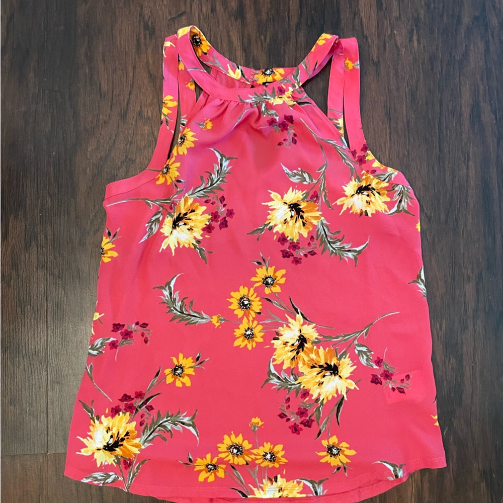 Express Pink Racerback Tank Top with Floral Design - Picture 2 of 3